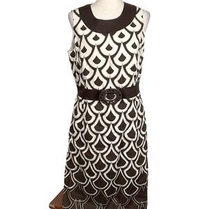 Talbots Dress Women 10 Brown White Linen‎ Belt Sheath Summer Lightweight Classic